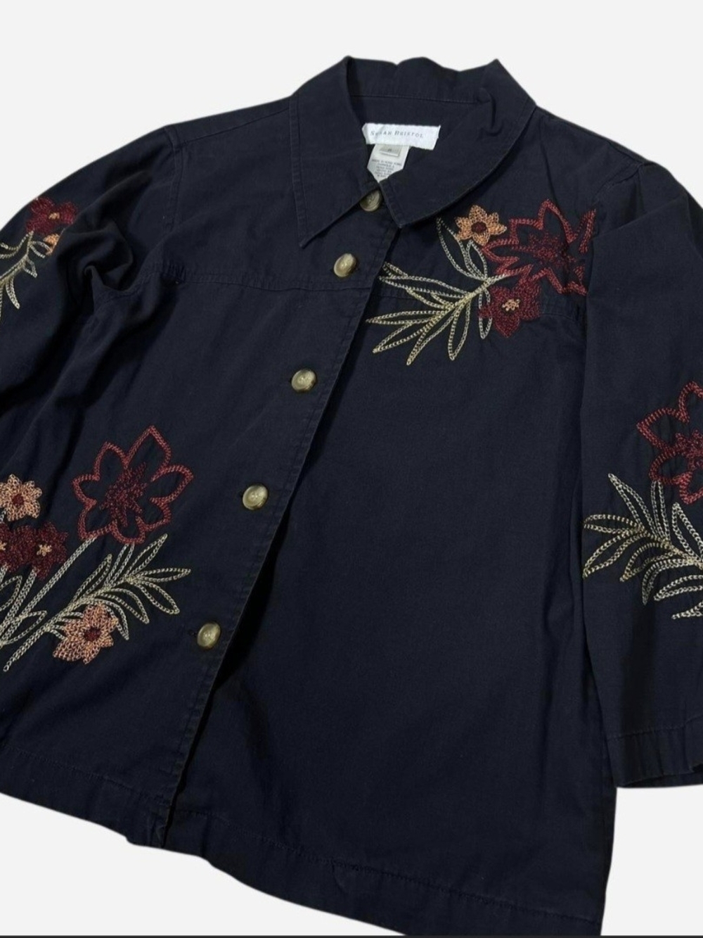 Vintage 2001 Whimsical Cottagecore Embroidered Black Button Down